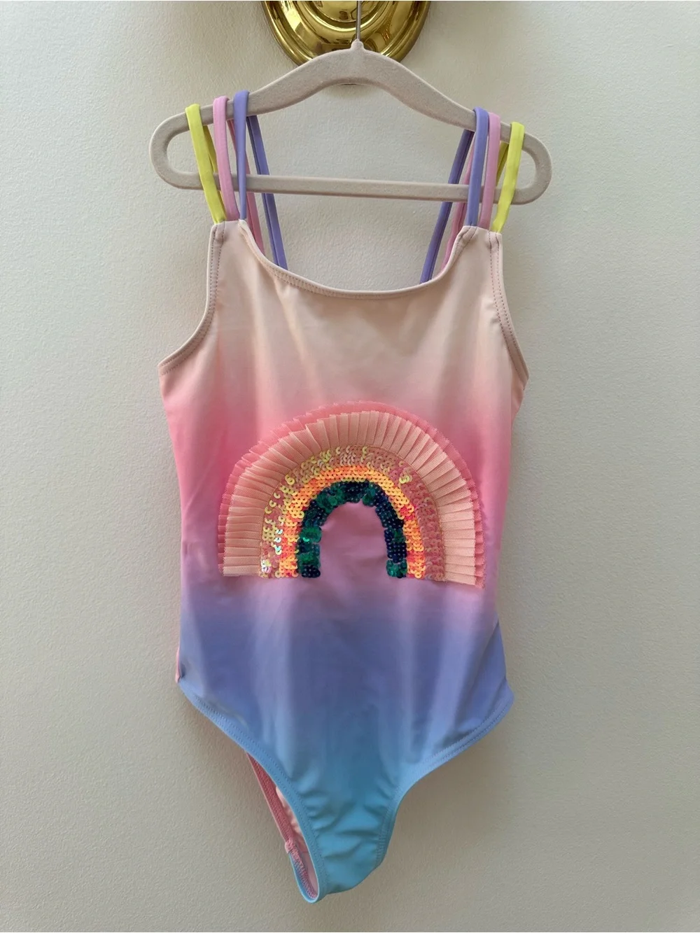 Lola + The Boys Pink Purple Blue Ombre Sequin Rainbow One-Piece